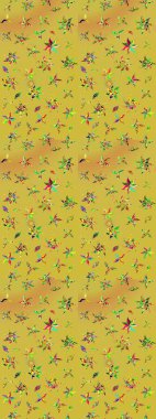 Raster Yumuşak kumaş deseni. Raster çiçek izi. Klasik taslak çizimi. Çiçek sarısı ve yeşil çizim deseni.