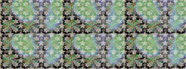 Çiçek çelengi. Şablon, pürüzsüz, çiçekli kenar. Güzel, parlak, pürüzsüz kumaş, tuval. Raster illüstrasyonu. Eski moda arka plan. Kıvırcık, parlak örgü.