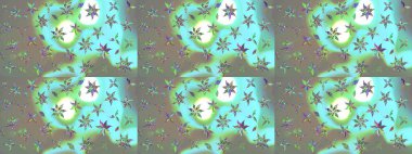 Renkli desenli eskiz deseni, mavi ve gri çiçekler ve dekoratif elementler. Eskiz geçmişi. Raster illüstrasyonu. Kumaş, tekstil, duvar kağıdı baskısı için. Antika retro tarzı.