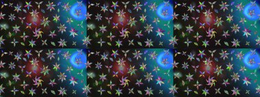 Eski usul. Renkli desenli eskiz deseni, gri ve mavi çiçekler ve dekoratif elementler. Raster illüstrasyonu. Eskiz geçmişi. Kumaş, tekstil ve duvar kağıdı baskısı için..