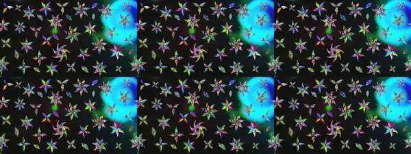 Güzel kumaş deseni. Raster Illustrasyon 'daki Çiçek Deseni' nin son moda çizimi. Düz Çiçek Elementleri Tasarımı. Renkli Yaz Teması çizim şablonu.