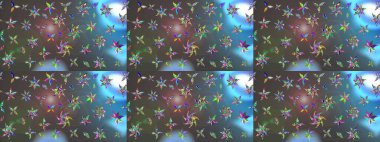 Çiçeksel fantezi tasarımı ve parlak bir arka plan çizimi. Renkli Bahar Teması eskiz kalıbı. Düz Çiçek Elementleri Tasarımı.