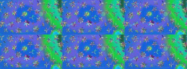 Yumuşak, yaz çiçekleri mavi ve yeşil renklerde. Raster illüstrasyonu. Raster çiçek desenli ve çiçekli..