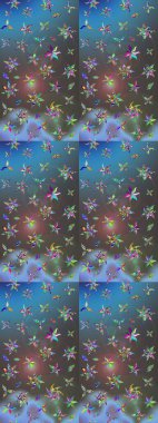 Düz Çiçek Elementleri Tasarımı. Mavi ve gri renkte çiçekler. Renkli Bahar Teması eskiz kalıbı. Güzel çiçek deseni..