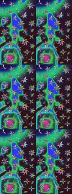 Renkli Bahar Teması eskiz kalıbı. Çiçeksel fantezi tasarımı ve parlak bir arka plan çizimi. Düz Çiçek Elementleri Tasarımı.