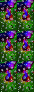 Düz Çiçek Elementleri Tasarımı. Yeşil ve mavi renkte çiçekler. Raster Illustrasyon 'daki Çiçek Deseni' nin son moda çizimi. Renkli Yaz Teması çizim şablonu.