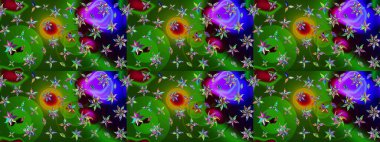 Tekstil, kumaş, kapaklar, duvar kağıtları, baskı, naylon, koleksiyon defteri, örgü, dekupaj için güzel bir eskiz. Millefleur 'lar. Küçük yeşil ve mavi renkte güzel bir besin torbası deseni, çiçekler..