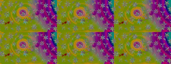 Yeşil ve mor renkli çiçekler. Raster illüstrasyonundaki çiçek desenli çizim. Düz Çiçek Elementleri Tasarımı. Renkli Bahar Teması çizim şablonu.