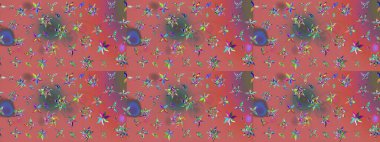 Çiçekli karalama şeklinde Raster çiçek deseni. Raster illüstrasyonu. Pembe ve kahverengi renklerde bahar çiçekleri..