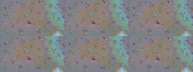 Ağaç dallı bahar çiçekleriyle desen, gri ve bej renkler ve çiçek silueti. Raster deseni.