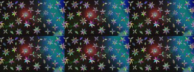 Gri ve mavi renkli etnik çiçekli zarif eskiz deseni. Asya Tekstil 'inde Raster Çiçek İllüstrasyonu.