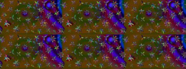 Raster illüstrasyonu. Çiçekli karalama şeklinde Raster çiçek deseni. Kahverengi ve yeşil renklerde yaz çiçekleri.