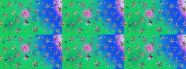 Robot resim. Çiçekli bahar çiçekleri. Motley illüstrasyonu. Küçük çiçekte güzel bir desen. Küçük renkli çiçekler. Moda baskıları için zarif bir şablon.