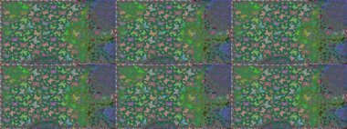 Raster illüstrasyonu. Kağıt, kumaş ve ambalaj için uygun. Yeşil ve mavi arka planda renkli kelebek koleksiyonu. Kusursuz. Kart, baskı ve davetiye için basit kadınsı desen.