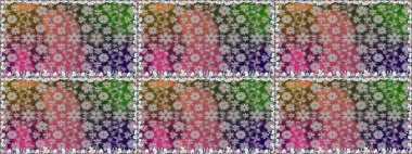 Düz Çiçek Elementleri Tasarımı. Gri renkli şirin çiçek deseni. Raster Modaya uygun kumaş deseni. Renkli Bahar Teması Kusursuz Arkaplan.