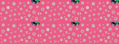 Renkli Bahar Teması eskiz kalıbı. Raster illüstrasyonundaki çiçek desenli çizim. Düz Çiçek Elementleri Tasarımı. Pembe ve nötr renkte çiçekler.