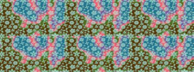 Raster deseni. Ağaç dallı bahar çiçekleri ile desen, nötr ve mavi renkler ile çiçek silueti.