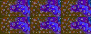 Çiçekli çiçek deseni, suluboya. Kahverengi ve mor renkli çiçekler. Renkli Bahar Teması eskiz kalıbı. Düz Çiçek Elementleri Tasarımı. Raster illüstrasyonu.