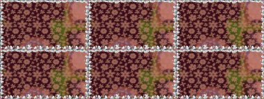 Renkli Yaz Temalı Kusursuz Arkaplan. Raster illüstrasyonunda kusursuz çiçek deseni. Kahverengi renkli çiçekler. Düz Çiçek Elementleri Tasarımı.