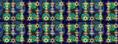 Kar taneleri radyal mavi, yeşil ve gri renkler. Renkli arka planda güzel kar taneleri. Raster illüstrasyonu..