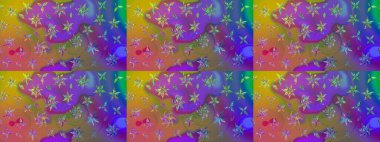 Şirin çiçekli eskiz deseni ve menekşe ve mor renkli yapraklar, suluboya çiçek deseni, duvar kağıdı, kart ya da kumaş için fayanslı. Raster illüstrasyonu.