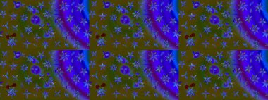 Yeşil ve mavi renkli etnik çiçekli zarif eskiz deseni. Asya Tekstil 'inde Raster Çiçek İllüstrasyonu.