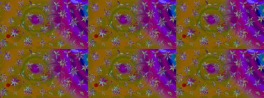 Egzotik çiçekler, kahverengi ve mor renkler üzerine botanik, parlak klasik doğa. Klasik tropikal doğal elementlerin suluboya seti. Raster illüstrasyonu.