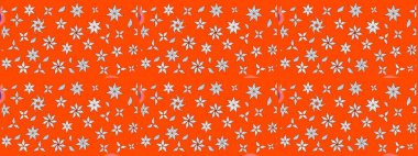 Raster illüstrasyonundaki çiçek desenli çizim. Renkli Bahar Teması eskiz kalıbı. Çiçekler turuncu ve nötr renklerde. Düz Çiçek Elementleri Tasarımı.