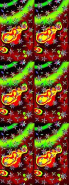 Çiçekli karalama şeklinde Raster çiçek deseni. Kibar, yaz çiçekleri kırmızı ve yeşil renklerde. Raster illüstrasyonu.