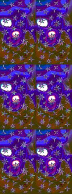 Karalama çiçekleri çizim kalıbı. Raster deseni. Sanat, esinlenerek ve kahverengimsi çiçeklerle arka plan bırakır. Mor ve kahverengi el çizimi desen.