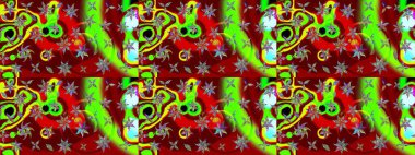 Çiçek desenli raster, kırmızı ve yeşil çizgi grafik desenli soyut raster arkaplan. Modern stil dokusu.