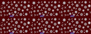 Raster deseni. Bahar çiçekleri dallı desen, kırmızı ve nötr renkler çiçekli siluet.