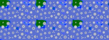 Raster illüstrasyonu. Şirin karalamalı çiçek desenli çizim. Robot resim tarzı mavi ve nötr renklerde. Raster illüstrasyonu. El yapımı çiçek ve bitki koleksiyonu.