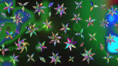 Raster düz çiçek çizim deseni. Yeşil ve gri renkli çiçekler. Tasarım hediye paketi, tebrik kartları, posterler ve afiş tasarımı.