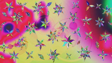 Raster illüstrasyonundaki çiçek desenli çizim. Süslü kumaş deseni. Düz Çiçek Elementleri Tasarımı. Renkli Bahar Teması çizim şablonu.