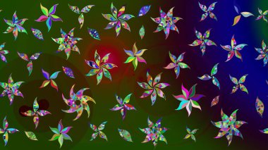 Yeşil ve kahverengi renkli çiçekler. Renkli Bahar Teması eskiz kalıbı. Düz Çiçek Elementleri Tasarımı. Raster illüstrasyonunda çiçek deseni çizimi.