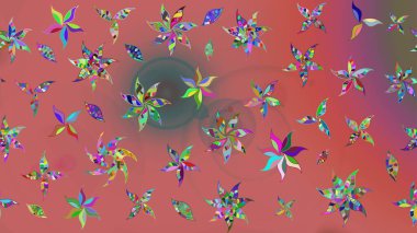 Pembe ve yeşil renkli çiçekler. Hediye ambalaj kağıdı, tebrik kartları, posterler ve pankart tasarımı. Raster düz çiçek çizim deseni.