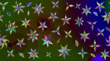 Yeşil ve kahverengi renkli çiçekler. Raster düz çiçek çizim deseni. Tasarım hediye paketi, tebrik kartları, posterler ve afiş tasarımı.