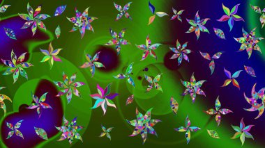 Yeşil ve kahverengi çiçekli eskiz deseni, suluboya çiçek deseni, sevimli çiçek, duvar kağıdı, kart veya kumaş için fayanslı. Raster - stok.