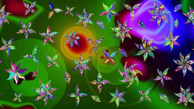 Küçük yeşil ve mavi renkte güzel bir besin torbası deseni, çiçekler. Millefleur 'lar. Tekstil, kumaş, kapaklar, duvar kağıtları, baskı, paket, koleksiyon defteri, örgü, dekupaj için çiçek arkaplanı..