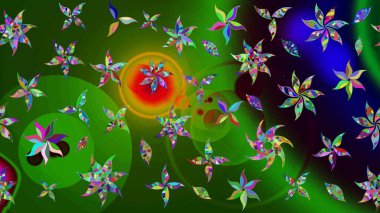 Çiçekli karalama şeklinde Raster çiçek deseni. Nazik, sevimli çiçek arkaplanı. Yeşil ve mavi renkte çiçekler.