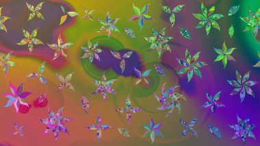 Kahverengi ve yeşil renklerde etnik çiçeklerle süslenmiş zarif bir eskiz şekli. Asya Tekstil 'inde Raster Çiçek İllüstrasyonu.