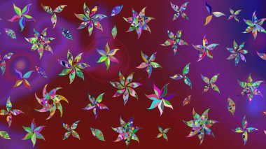 Mor ve kırmızı renkte mor ve kırmızı papatya deseni. Mor ve kırmızı renklerde. Raster illüstrasyonu.