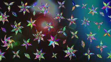 Düz Çiçek Elementleri Tasarımı. Raster illüstrasyonundaki çiçek desenli çizim. Gri ve mavi renkte çiçekler. Renkli Bahar Teması çizim şablonu.