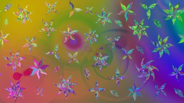 Raster illüstrasyonundaki çiçek desenli çizim. Yeşil ve kahverengi renkte çiçekler.