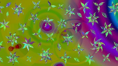 Yeşil ve mor renkli çiçekler. Renkli Bahar Teması eskiz kalıbı. Düz Çiçek Elementleri Tasarımı. Raster illüstrasyonunda çiçek deseni çizimi.