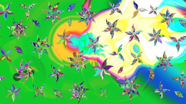 Yumuşak, yaz çiçekleri yeşil ve mavi renklerde. Raster illüstrasyonu. Raster deseni. Küçük çiçekte sevimli çiçek deseni var..