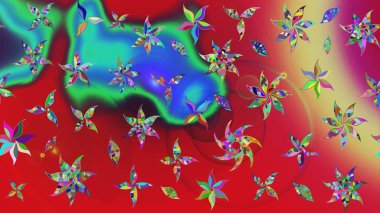 Kumaş desenli papatya çiçeği detayı. Kırmızı ve yeşil renkte çiçekler.