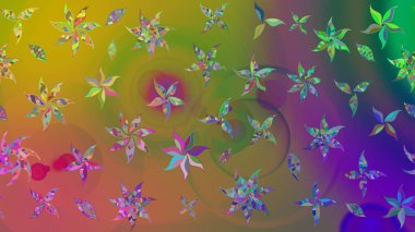 Çiçeksel elementlerle süslenmiş zarif raster dokusu. Parlak çiçekli yeşil ve kahverengi renkler üzerine soyut çizim deseni. Küçük çiçekte şirin bir çiçek deseni var..