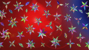 Çiçek tasarımı için inanılmaz bir kolaj cenneti tarzı. Çiçekli zambakların eskiz geçmişi. Parlak çiçekli kolaj çiçekleri kırmızı ve mavi.